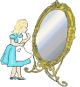 Alice au pays des merveilles en face du miroir magique