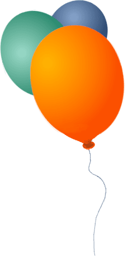 3 ballons orange, vert et bleu
