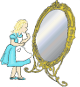 Alice devant le miroir magique du pays des merveilles